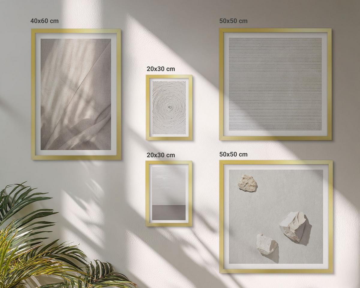 BILDER SET 5er Set - 50x50 cm & 20x30 cm & 40x60 cm Goldrahmen - Zarte Boho-Texturen der Natur - Goldfarben, Kunststoff (40/60cm) - TULUP