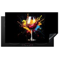 HERDABDECKPLATTE Wein - Glas - Graffiti - Getränk - Rot - Farbe Induktionsschutz 91.2x52 cm - Weinrot, Kunststoff (91.2/52/0.2cm) - MuchoWow