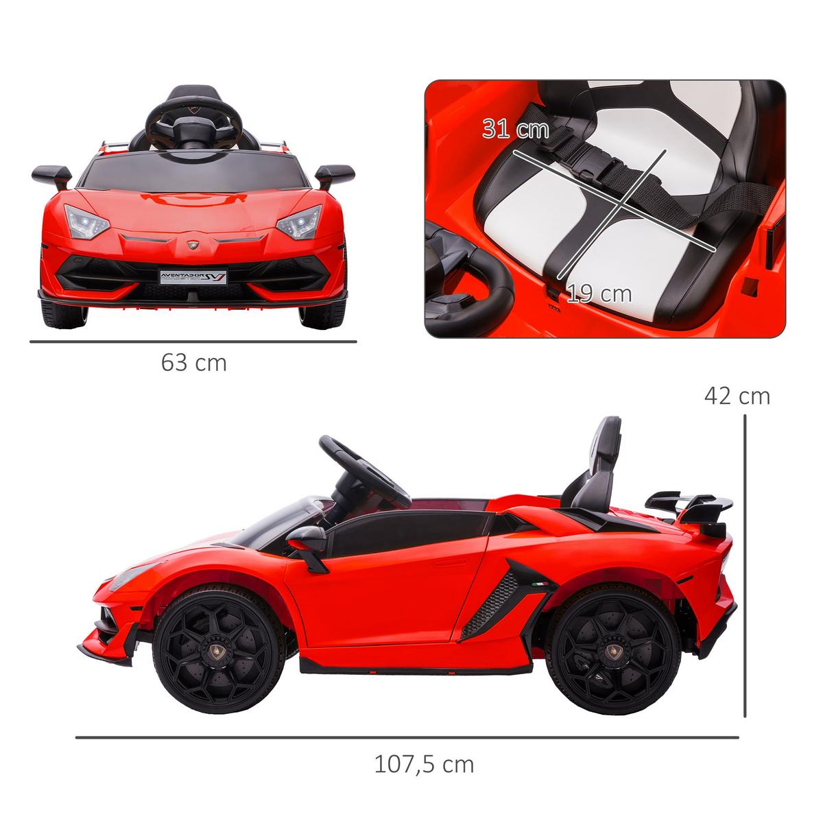 ELEKTROAUTO Elektrisches Kinderfahrzeug, Elektrofahrzeug inkl. Fernbedienung - Rot, Metall (107.5/63/42cm) - HOMCOM