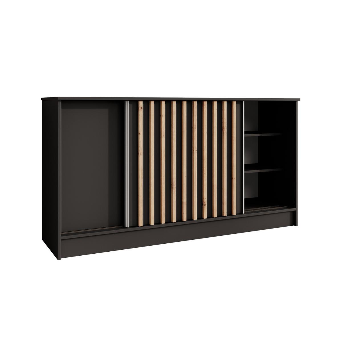 KOMMODE Horizon mit 2 Schiebetüren, Schwarz, 160 cm - Schwarz/Eiche Artisan, Holzwerkstoff (161/85/43.5cm) - Beautysofa