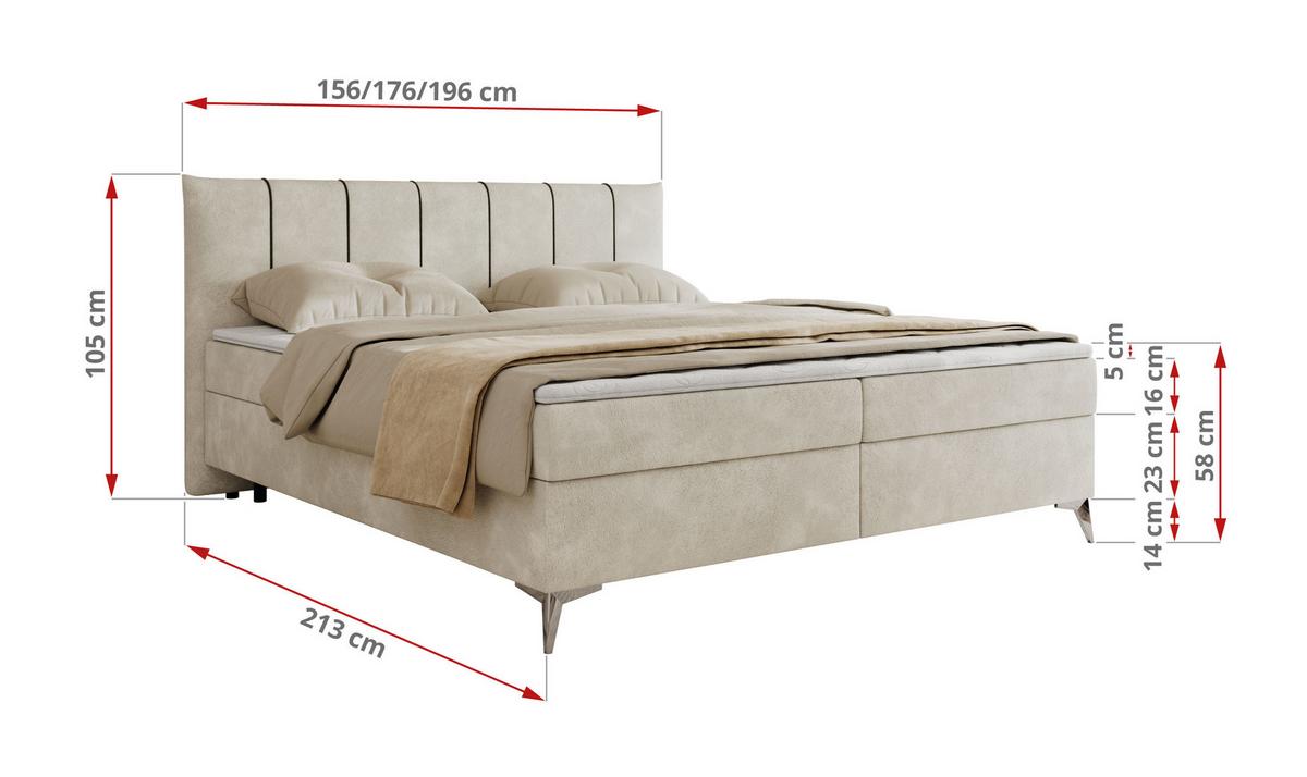 BOXBETT DRINEA 140/200 - Hellbeige Velours - H4 - Beige, Textil (140/200cm) - MKS