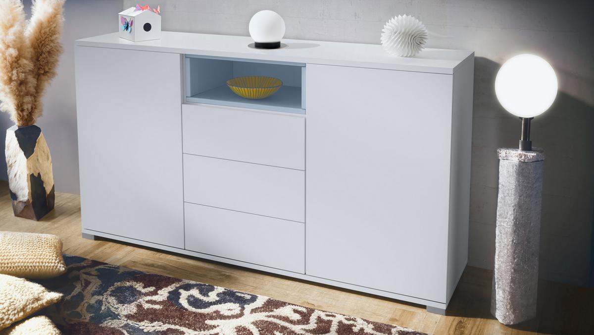 SIDEBOARD Skadu Denim matt - Pastellblau, Holzwerkstoff (138.5/75.5/35cm) - Vladon