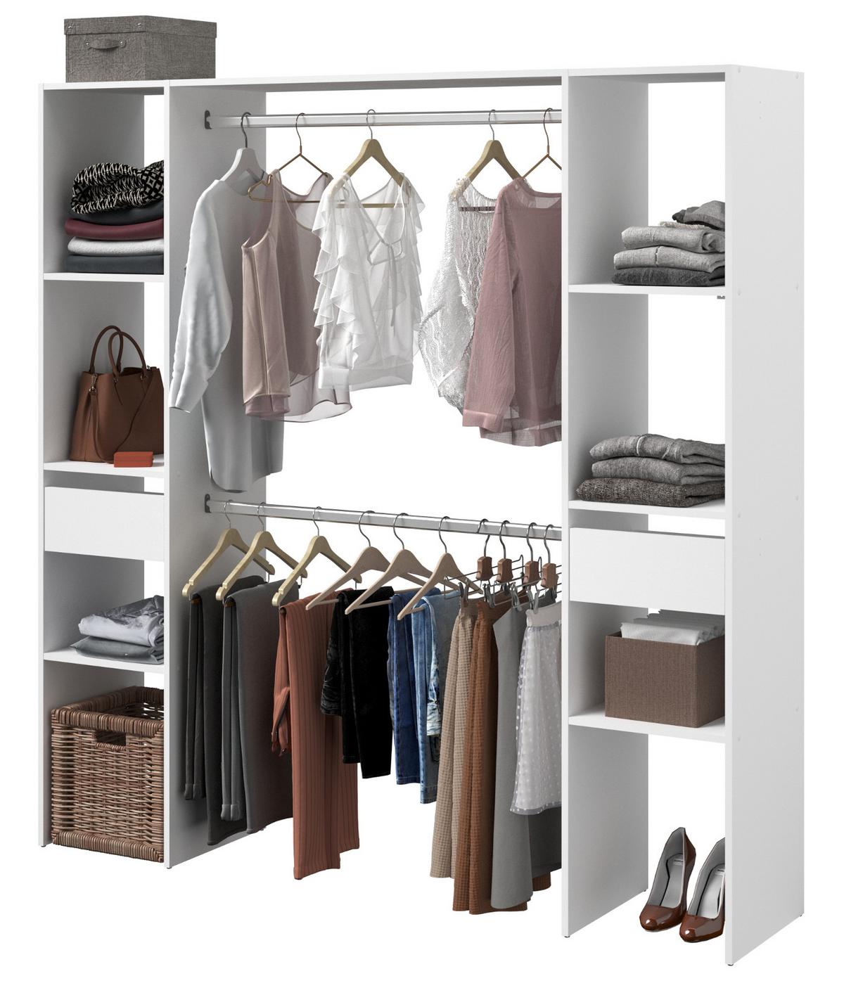KLEIDERSCHRANK weiß 176 cm, Mehrzweckschrank mit Kleiderstangen - Weiß, Holzwerkstoff/Metall (176/180/40cm) - Parisot Meuble
