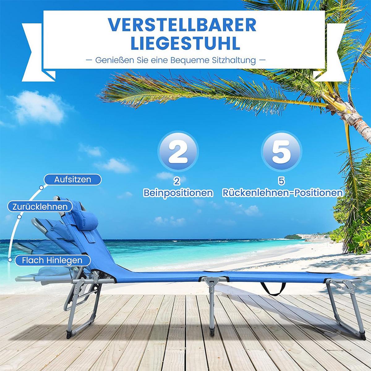 SONNENLIEGE 86cm Blau - Blau, Metall (194/86/60cm) - COSTWAY