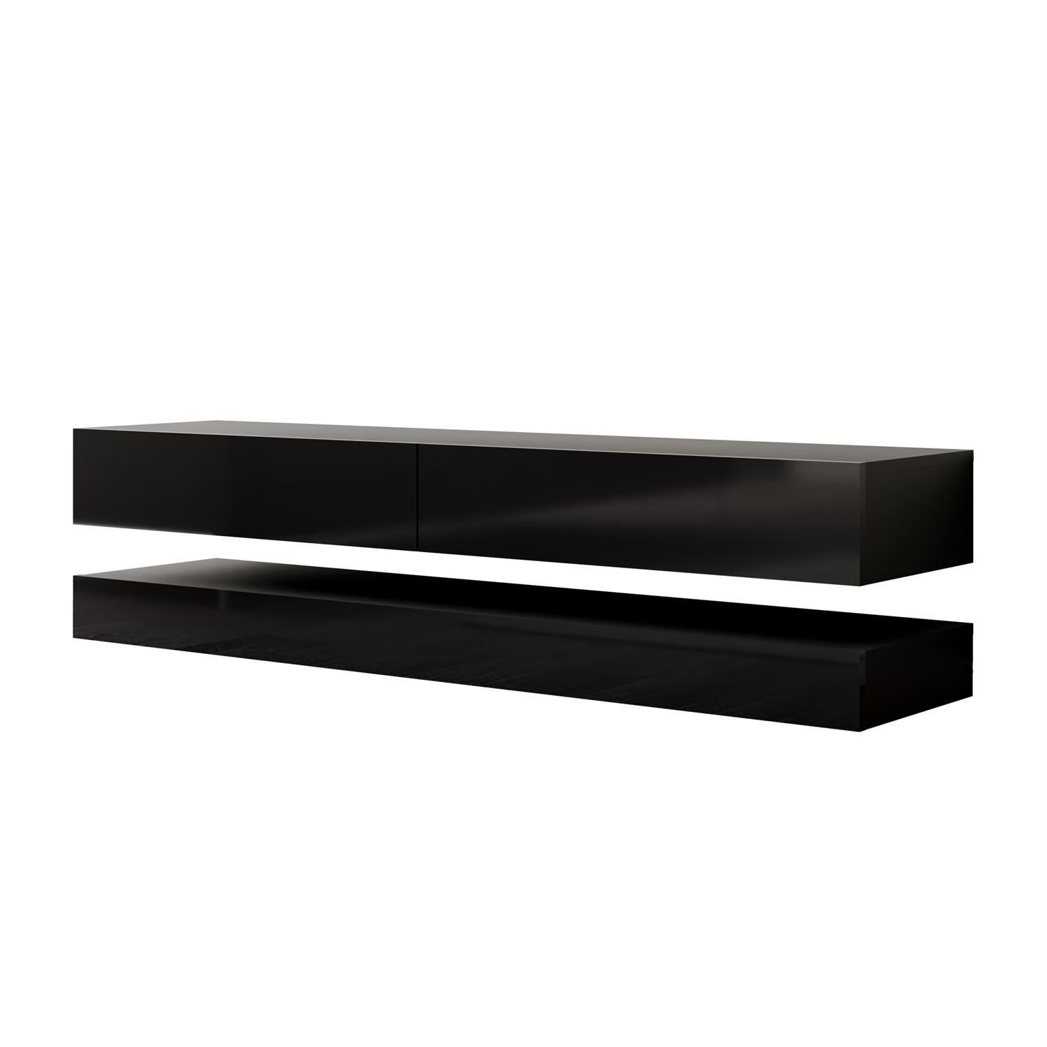 TV-RACK SKY 140 cm mit LED-Beleuchtung - Schwarz, Holzwerkstoff (140/25/34cm) - Lookway
