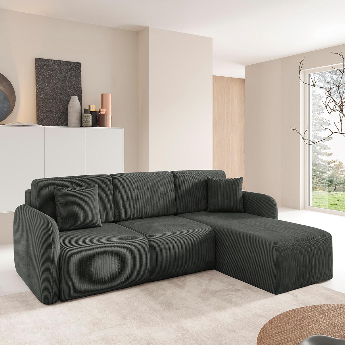ECKSOFA Dora 3 Sitzplätze Dunkelgrau - Grau, Holz (245/185cm) - Petits-meubles