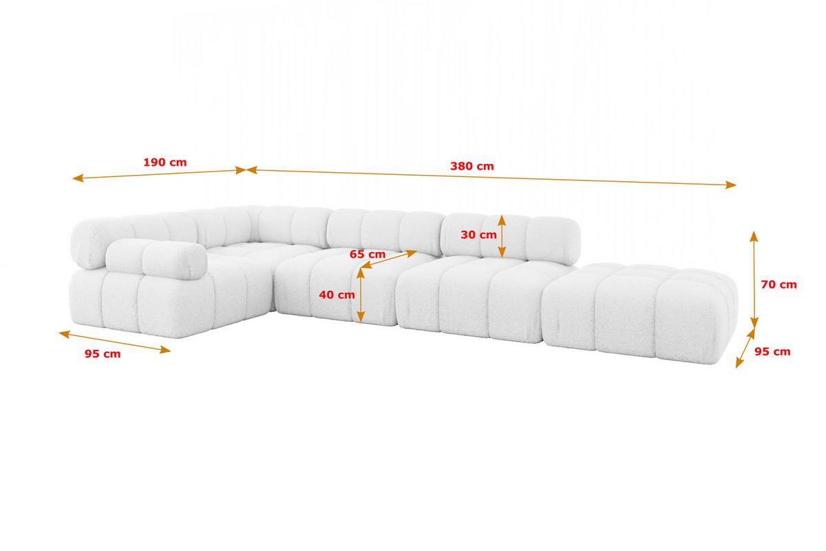 ECKSOFA modulares Sofa Felto-L2 - 380x190x70 cm Weiß Bouclé - Weiß, Holzwerkstoff/Textil (380/190cm) - ALTDECOR