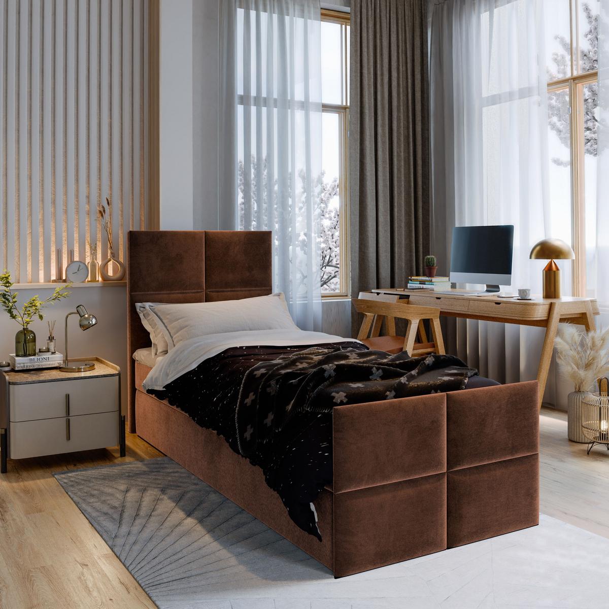BOXBETT ARIEL 90 90x200 cm mit Matratze und Topper - Braun - Braun, Holz (90/200cm) - MASSENO