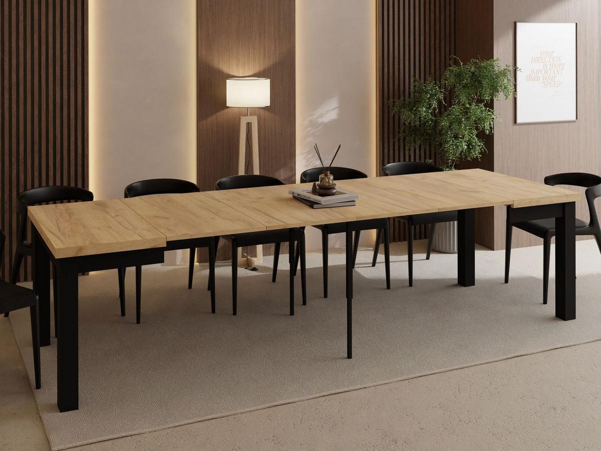 ESSTISCH Toren ausziehbar verlängerbar quadratisch, Eiche Braun 100-200/100/76.5 cm - Eiche Wotan/Schwarz, Holz/Holzwerkstoff (100/200/76.5cm) - WFL GROUP