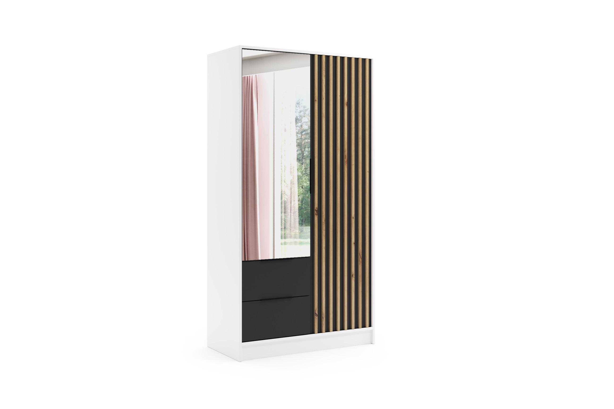 KLEIDERSCHRANK NERA - 120 cm - Weiß|Schwarz|Eiche Artisan - Schwarz/Weiß, Holzwerkstoff (102/200/51cm) - ALTDECOR