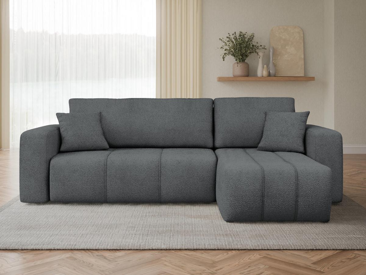 ECKSOFA Furyn Boucle - Dunkelgrau/Schwarz, Holzwerkstoff/Kunststoff (244/145cm) - MIRJAN24