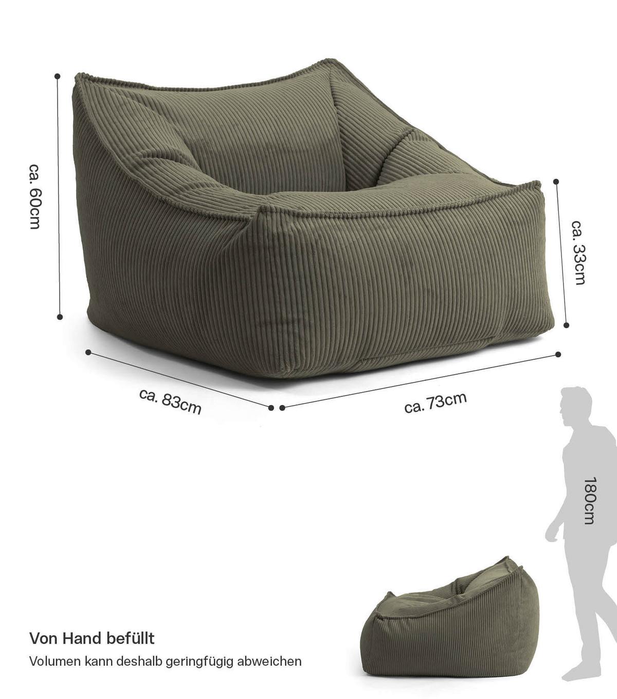 SITZSACK Cord Snug - Grün, Textil (80/60/83cm) - Mokebo