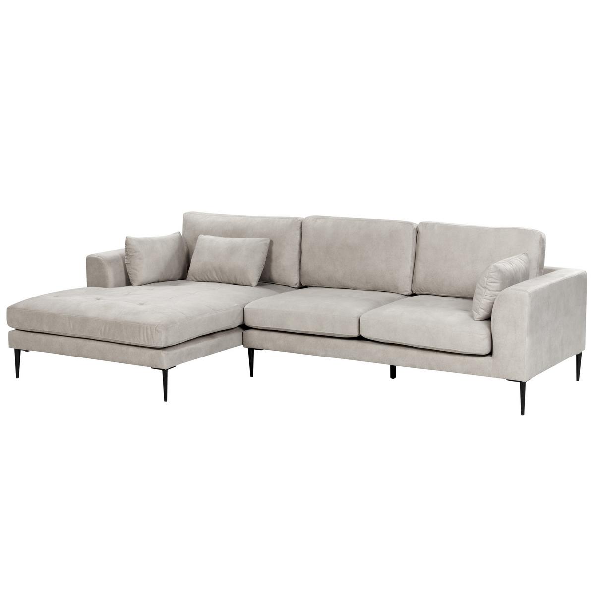 3-SITZER-ECKSOFA Samtstoff Hellgrau linksseitig Flam - Hellgrau, Textil (275/158cm) - Beliani