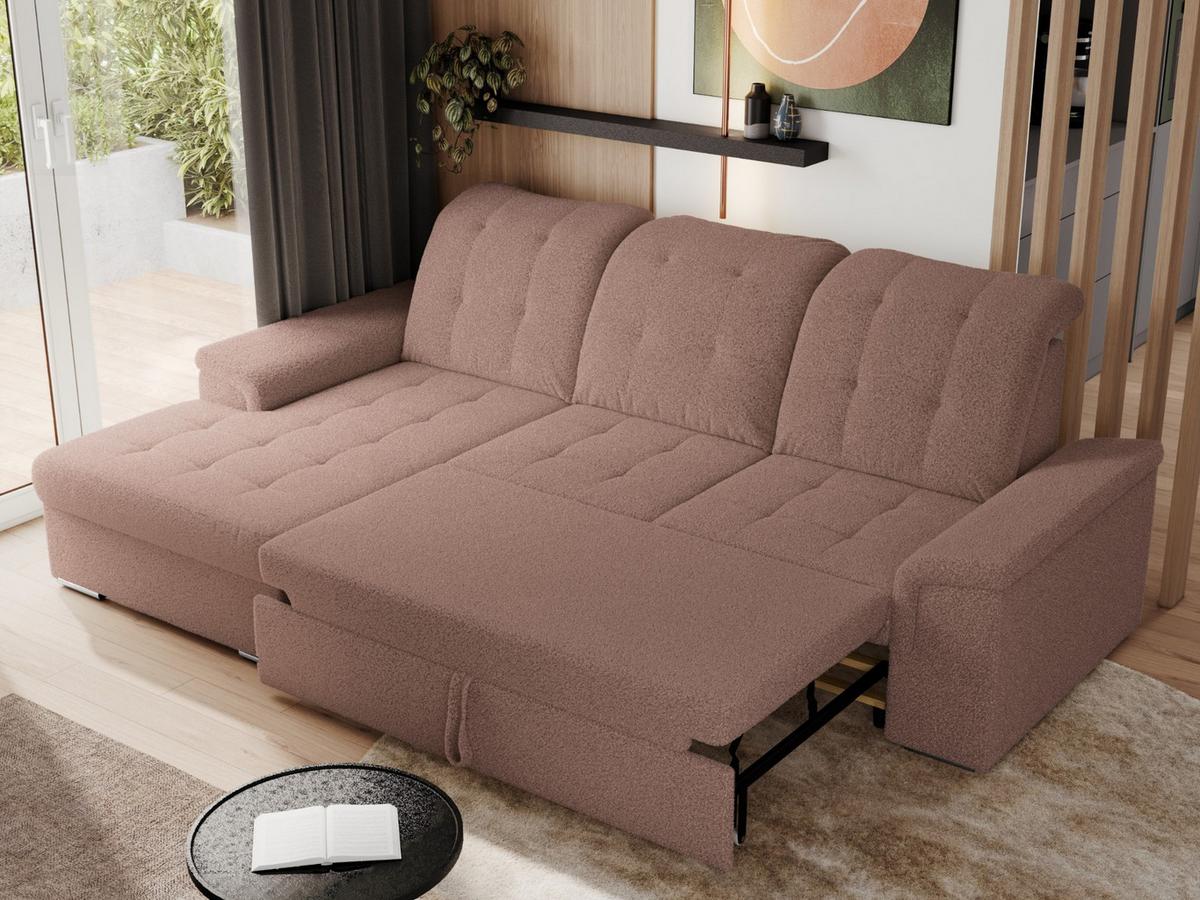 ECKSOFA MADRITO L - Rosa Boucle - Links - Silberfarben/Rosa, Textil/Metall (160/256cm)