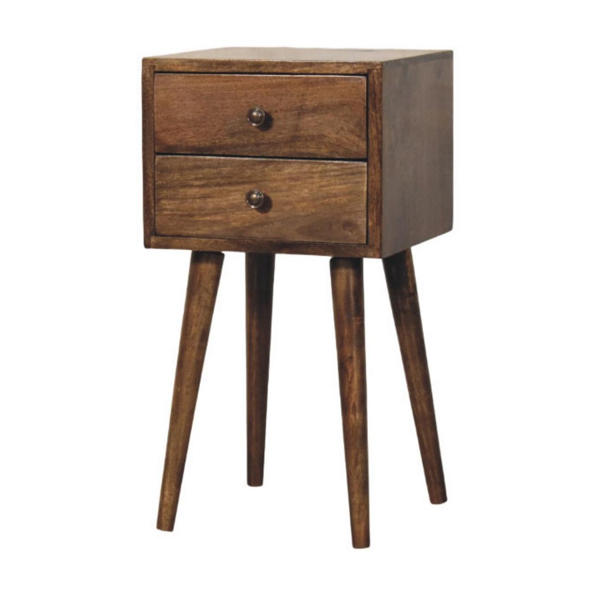 NACHTTISCH Nordic 2 Schubladen Klassisches Grau - Dunkelbraun/Messingfarben, Mangoholz/Holz (30/57/30cm) - Artisan Furniture