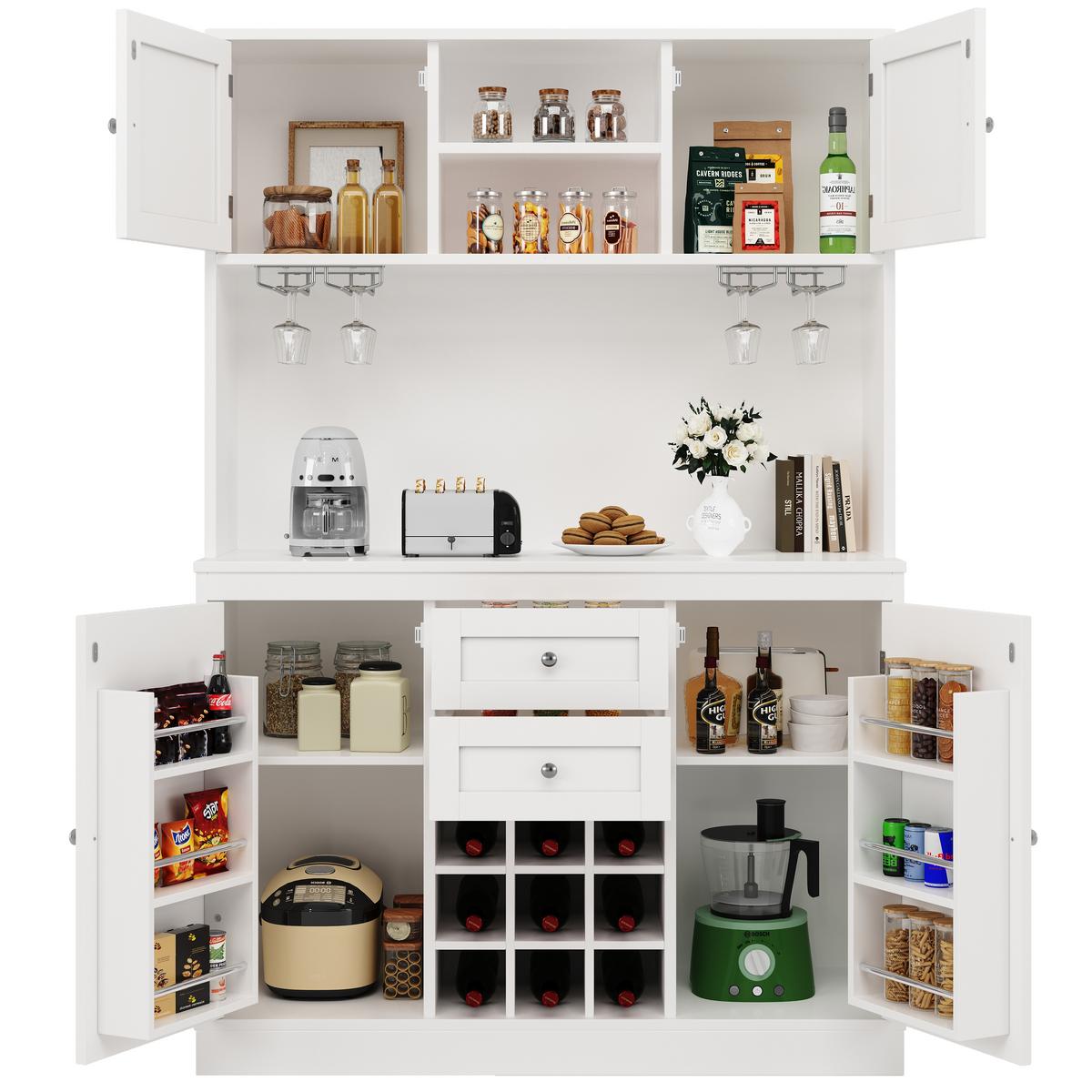 HIGHBOARD in Weiß mit Weinregal, Glashalter & Mikrowellenfach - Weiß, Holzwerkstoff (106/179/40cm) - Urban Meuble