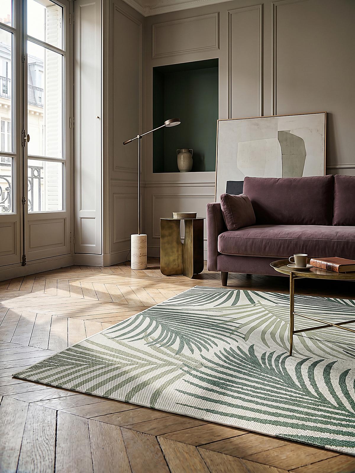 FLACHWEBTEPPICH Palmblätter BORNO Polypropylen Grün 120 x 170 cm - Grün, Textil (120/170cm) - KADIMA DESIGN