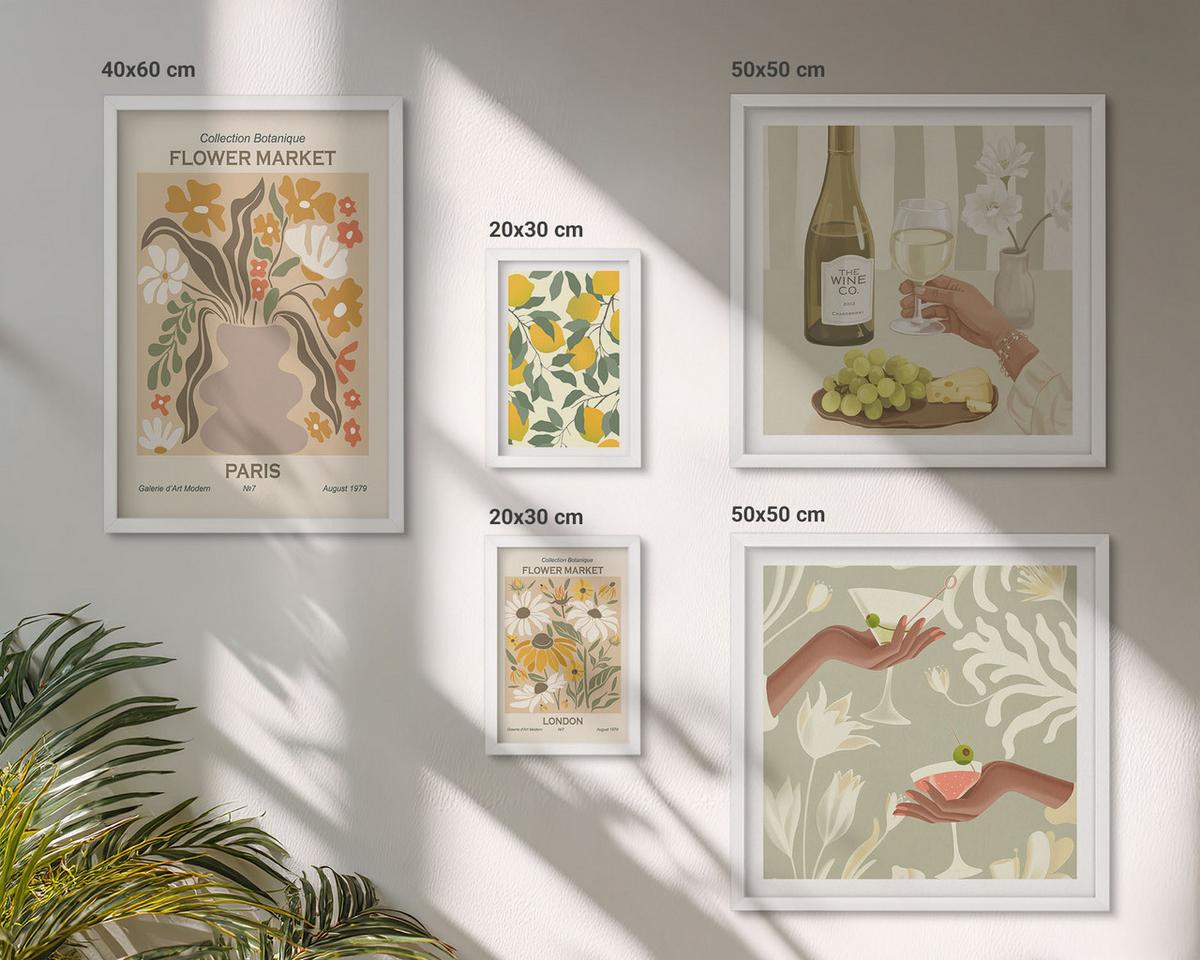 BILDER SET 5er Set - 50x50 cm & 20x30 cm & 40x60 cm Weißer Rahmen - Blumenposter Paris Mailand - Weiß, Kunststoff (40/60cm) - TULUP