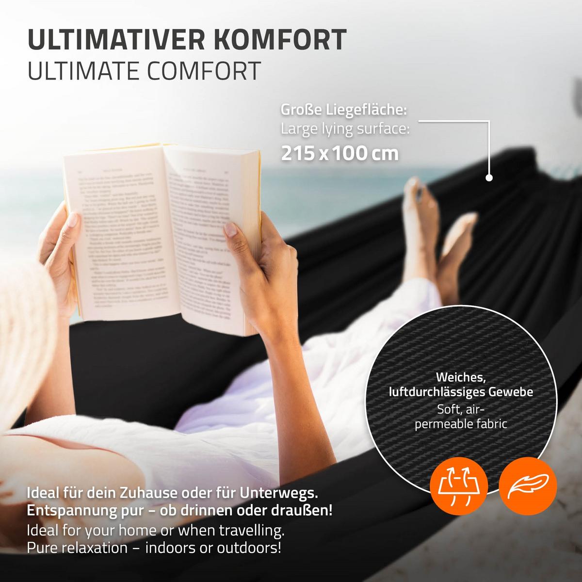 HÄNGEMATTE Doppel Schwarz mit Stahlgestell - Schwarz, Metall (99/98/255cm) - ML-DESIGN