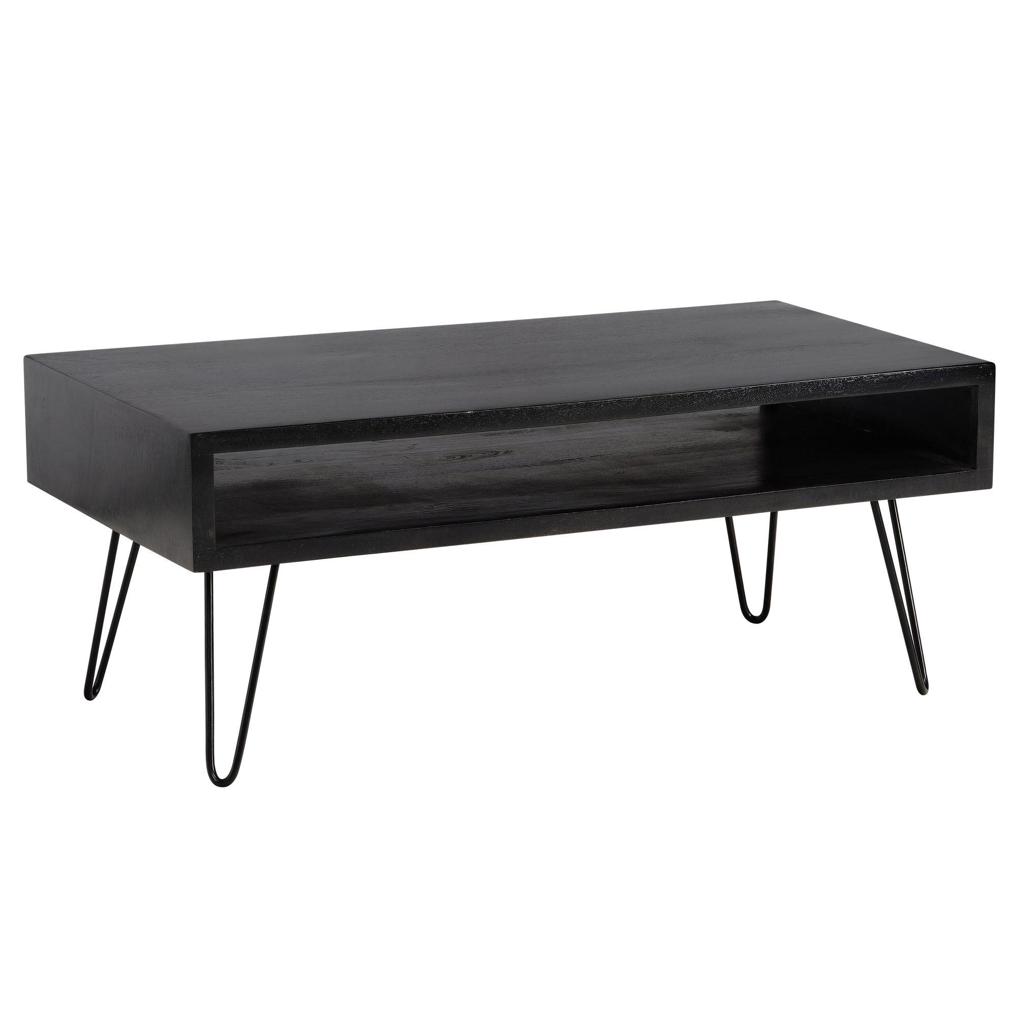 COUCHTISCH Mango Massivholz Metall 100x50x40cm mit Stauraum und Haarnadelbeinen - Schwarz, Holz/Metall (50/100/40cm) - KADIMA DESIGN