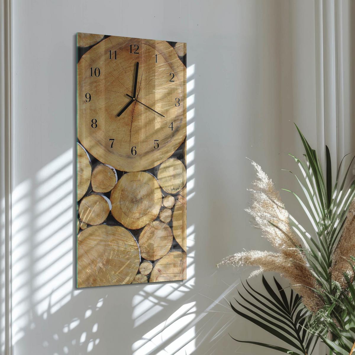WANDUHR aus Glas 30x60 cm - Holz - Braun, Glas (30/60/0.4cm) - TULUP