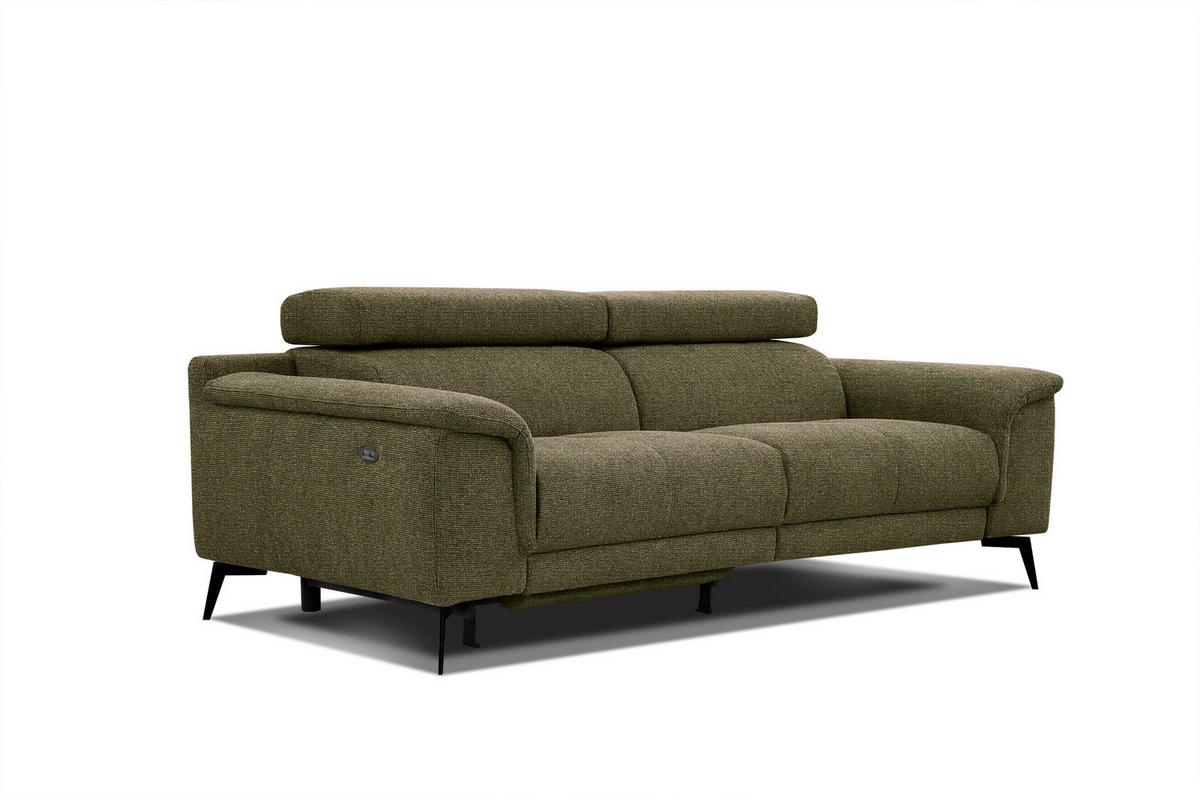 RELAXSOFA FIERO 3-Sitzer mit 1 Relaxfunktion, olivgrün - Schwarz/Olivgrün, Holzwerkstoff/Textil (212/82/103cm) - Wozimo