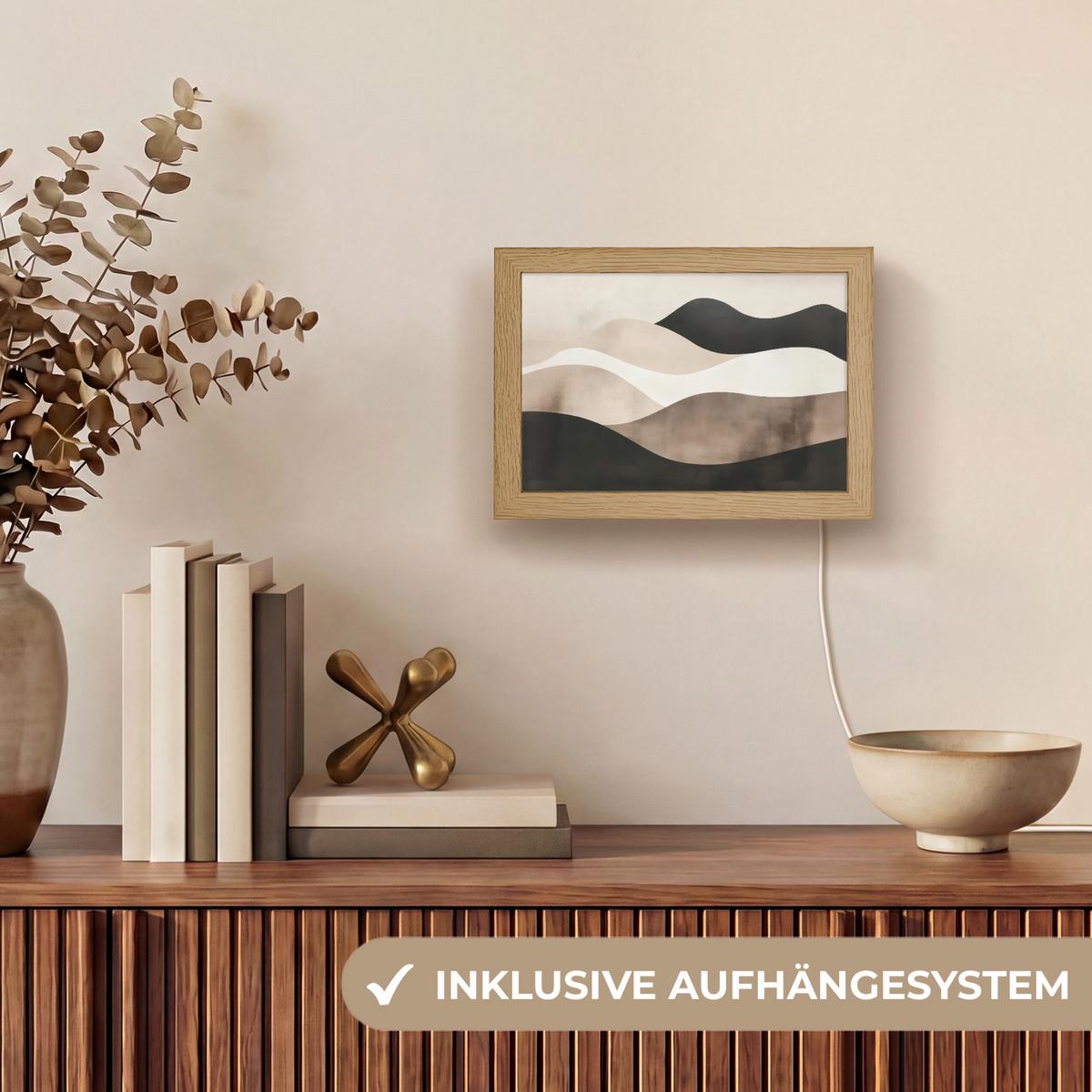 WANDLEUCHTE Abstrakt - Landschaft - Wellen - Cremefarben 20x15 cm - Graubraun, Holzwerkstoff (20/15/8cm) - OnlyWow