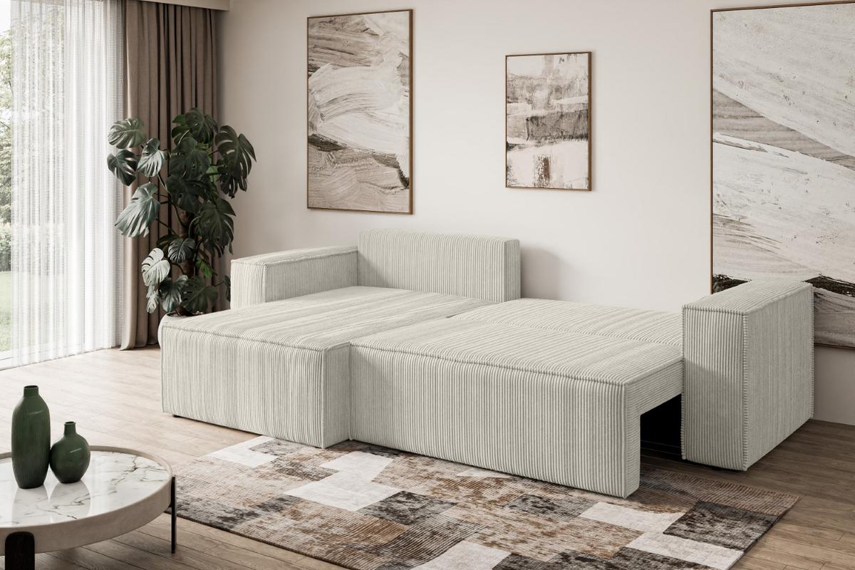 ECKSOFA mit Schlaffunktion und Bettkasten CELTIC-XL - 277x143x83 cm Creme Cord - Hellgrau/Creme, Holzwerkstoff/Kunststoff (277/143cm) - ALTDECOR