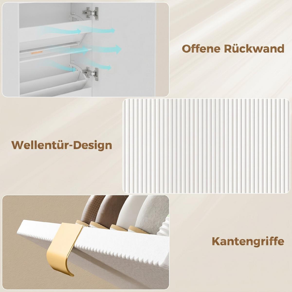 SCHUHSCHRANK Spanplatte MDF Weiß - Alufarben/Weiß, Holzwerkstoff/Kunststoff (24/102.5/80cm) - HOMCOM