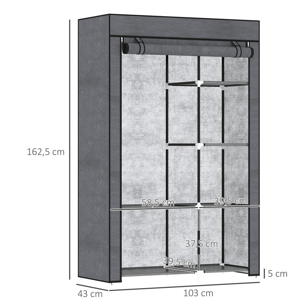KLEIDERSCHRANK, 6 Fächern, Dunkelgrau, 103 x 43 x 162,5 cm - Dunkelgrau, Metall (43/162.5/103cm) - HOMCOM