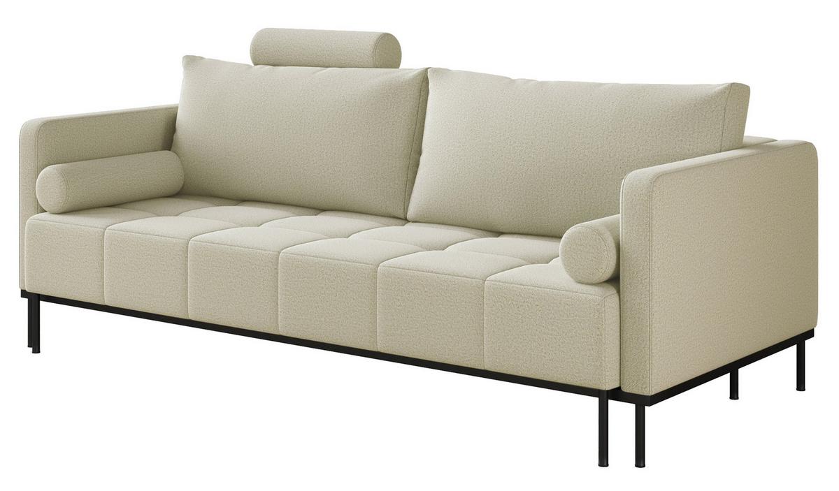 SCHLAFSOFA Skilia mit Schlaffunktion, 3-Sitzer 224 cm - Ecru/Schwarz, Textil/Metall (224/85/102cm) - Selsey
