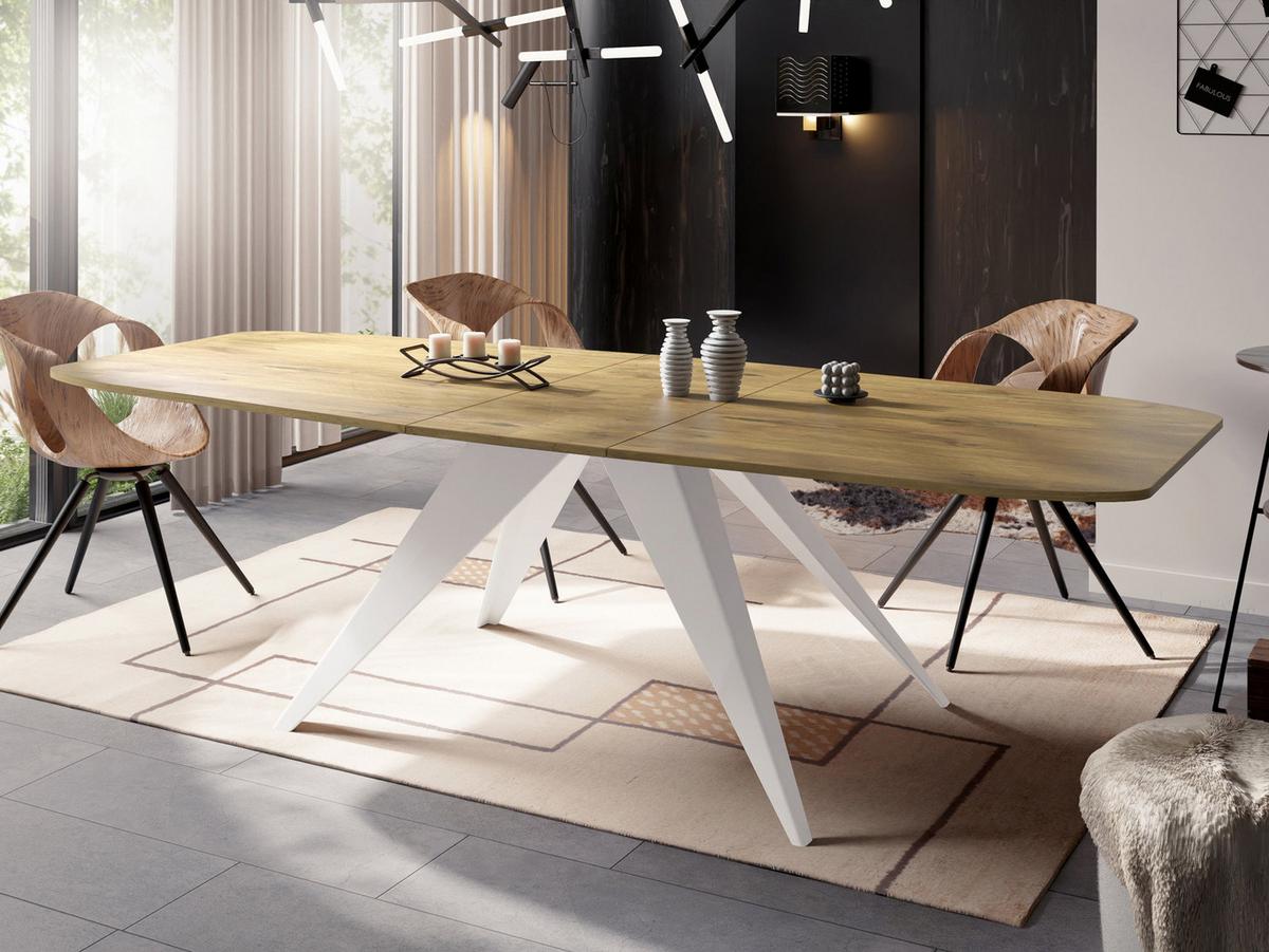 ESSTISCH Fatina rechteckig ausziehbar, Lancelot Eiche 160-198/90/76 cm - Eichefarben/Weiß, Holzwerkstoff/Metall (80/200/76cm) - WFL GROUP