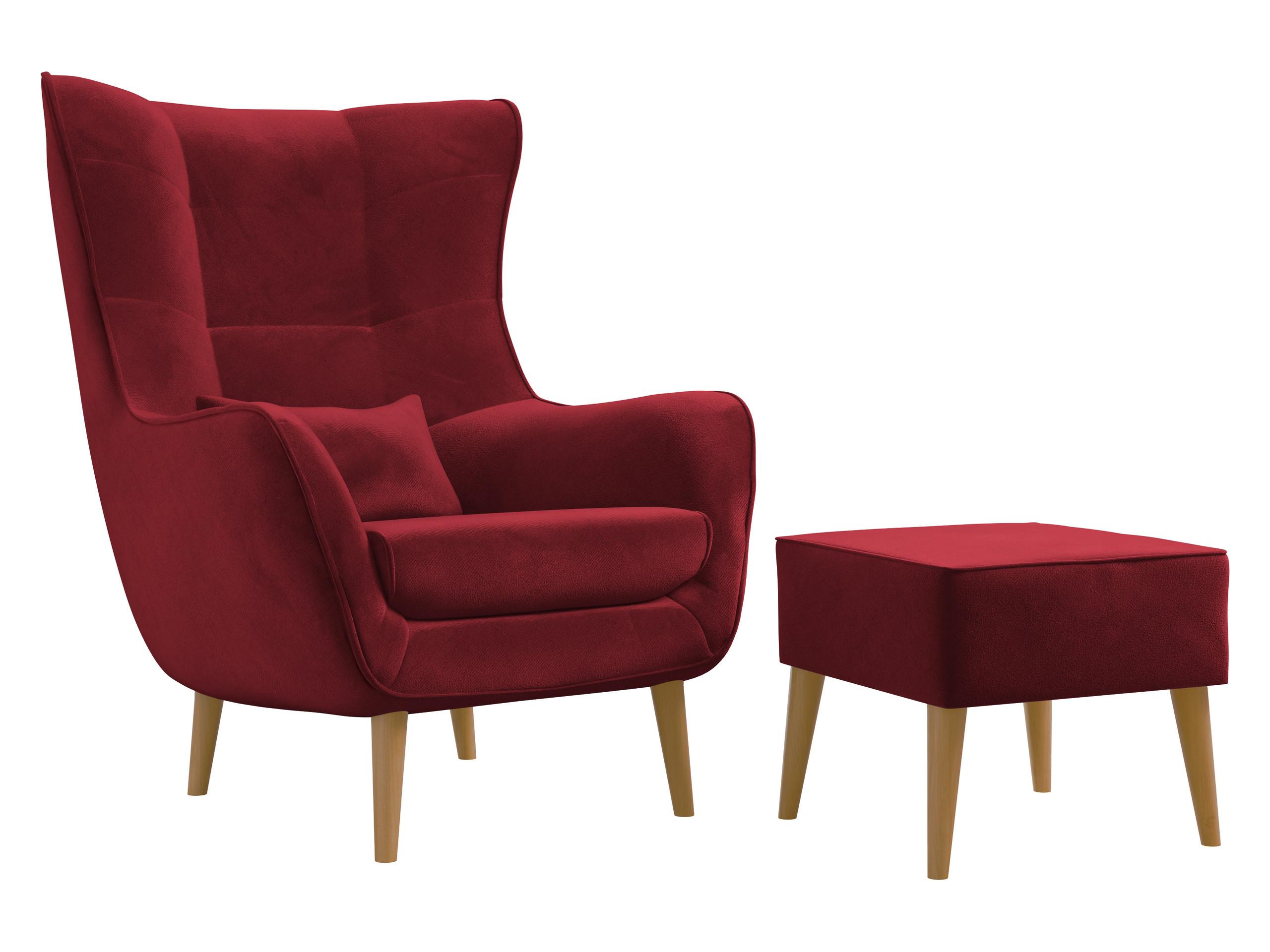 SESSEL Estjano mit Fußbank - Beige/Rot, Holz/Textil (80/106/95cm) - MIRJAN24