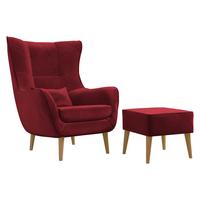 SESSEL Estjano mit Fußbank - Beige/Rot, Holz/Textil (80/106/95cm) - MIRJAN24