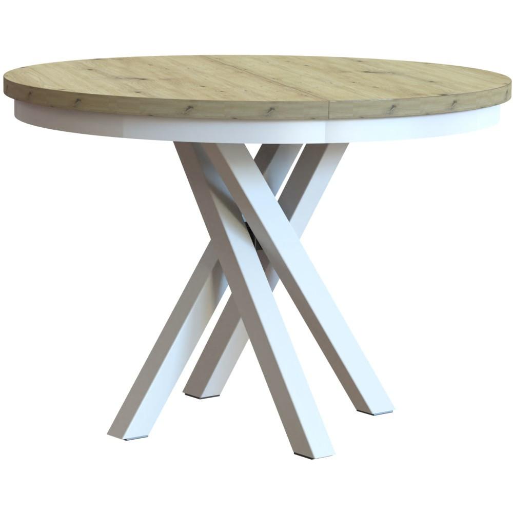 ESSTISCH Kris, Runder, mit Metallbeinen, eiche Artisan+Weiß - Eiche Artisan/Weiß, Holzwerkstoff/Metall (100/100/77cm) - Beautysofa