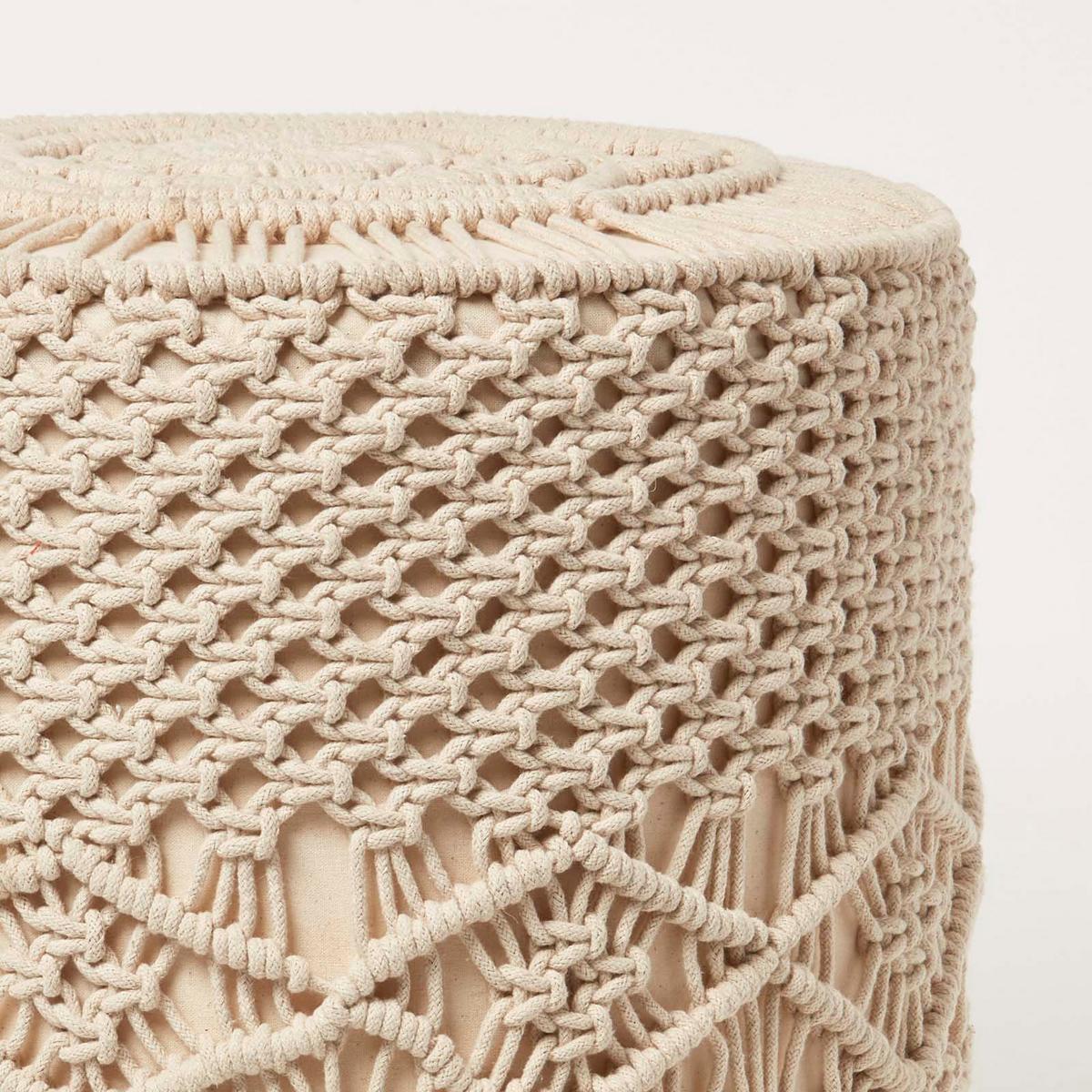 SITZPOUF Astrid rund, natur im Makramee-Stil, 40/40/42 cm - Naturfarben, Textil (40/42/40cm) - Homescapes