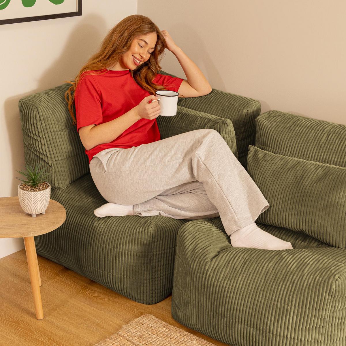 SITZSACK-SOFA 2-tlg. modular cord Noa - Salbeigrün, Textil (143/70/78cm) - icon