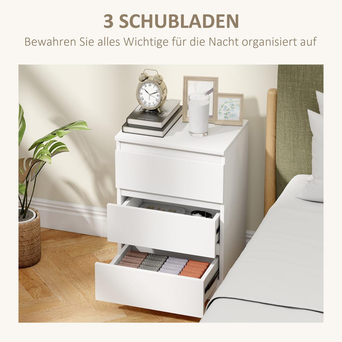 NACHTTISCH 2er Set MDF Weiß - Weiß, Holzwerkstoff (30/59.5/40cm) - HOMCOM
