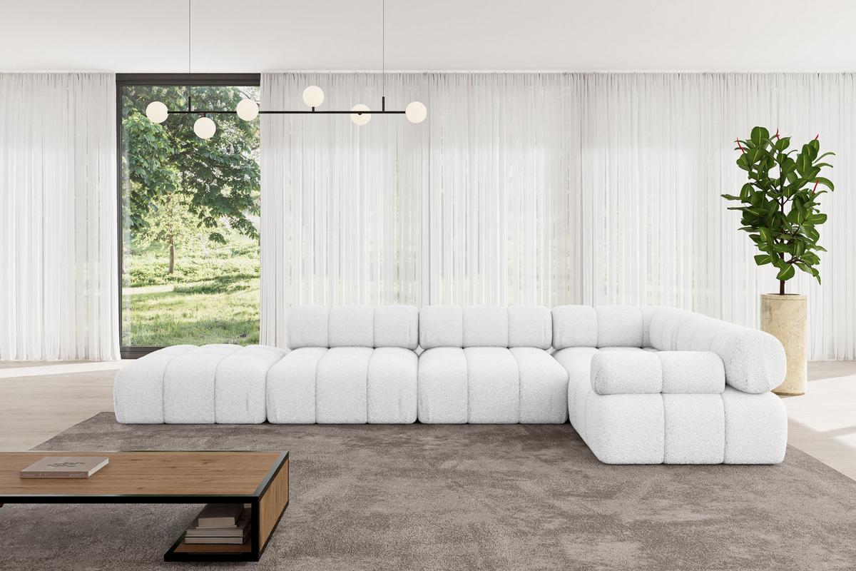 ECKSOFA modulares Sofa Felto-L2 - 380x190x70 cm Weiß Bouclé - Weiß, Holzwerkstoff/Textil (380/190cm) - ALTDECOR