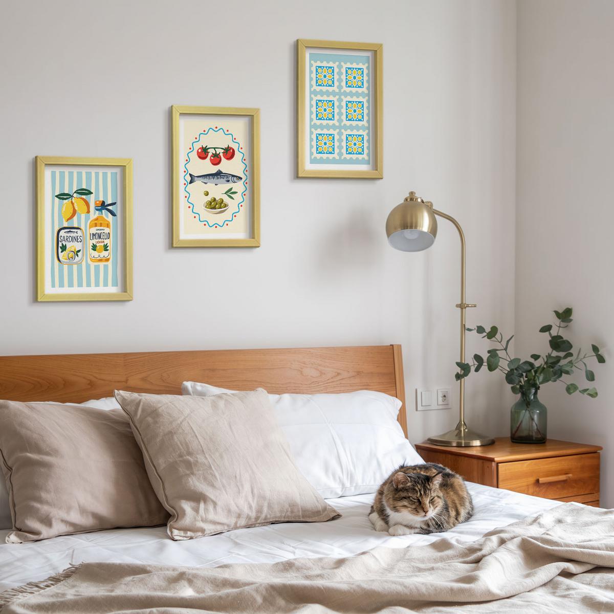 BILDER SET 3er Set - 20x30 cm Goldrahmen - Illustrationen von Küchen im mediterranen Stil - Goldfarben, Kunststoff (20/30cm) - TULUP
