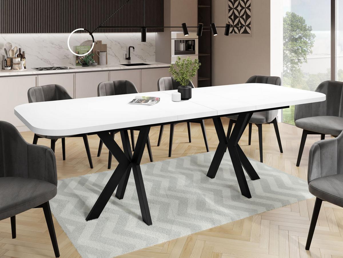 ESSTISCH Olivia ausziehbar rechteckig, Weiß 200-280/100/76 - Schwarz/Weiß, Holzwerkstoff/Metall (100/280/76cm) - WFL GROUP