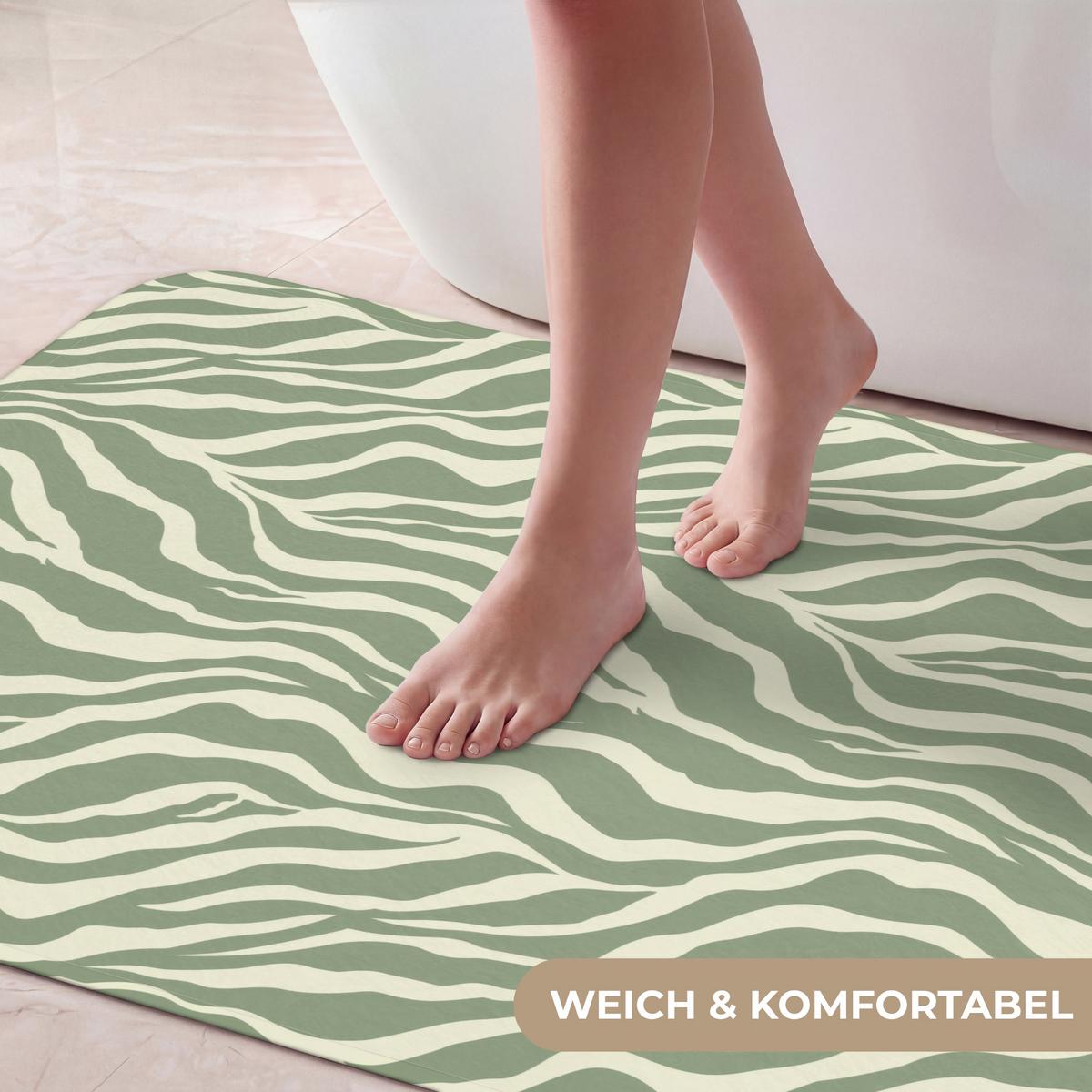 BADEMATTE Zebra - Motiv - Grün 60x120 cm - Salbeigrün, Textil (60/120cm) - OnlyWow