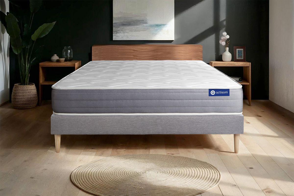 BETT Actiflex dream Taschenfederkern und Memory-Schaum 130 x 200 cm h1 - Kit Bettgestell Grau - Beige/Grau, Karton/Holz (130/200cm) - ACTISOM