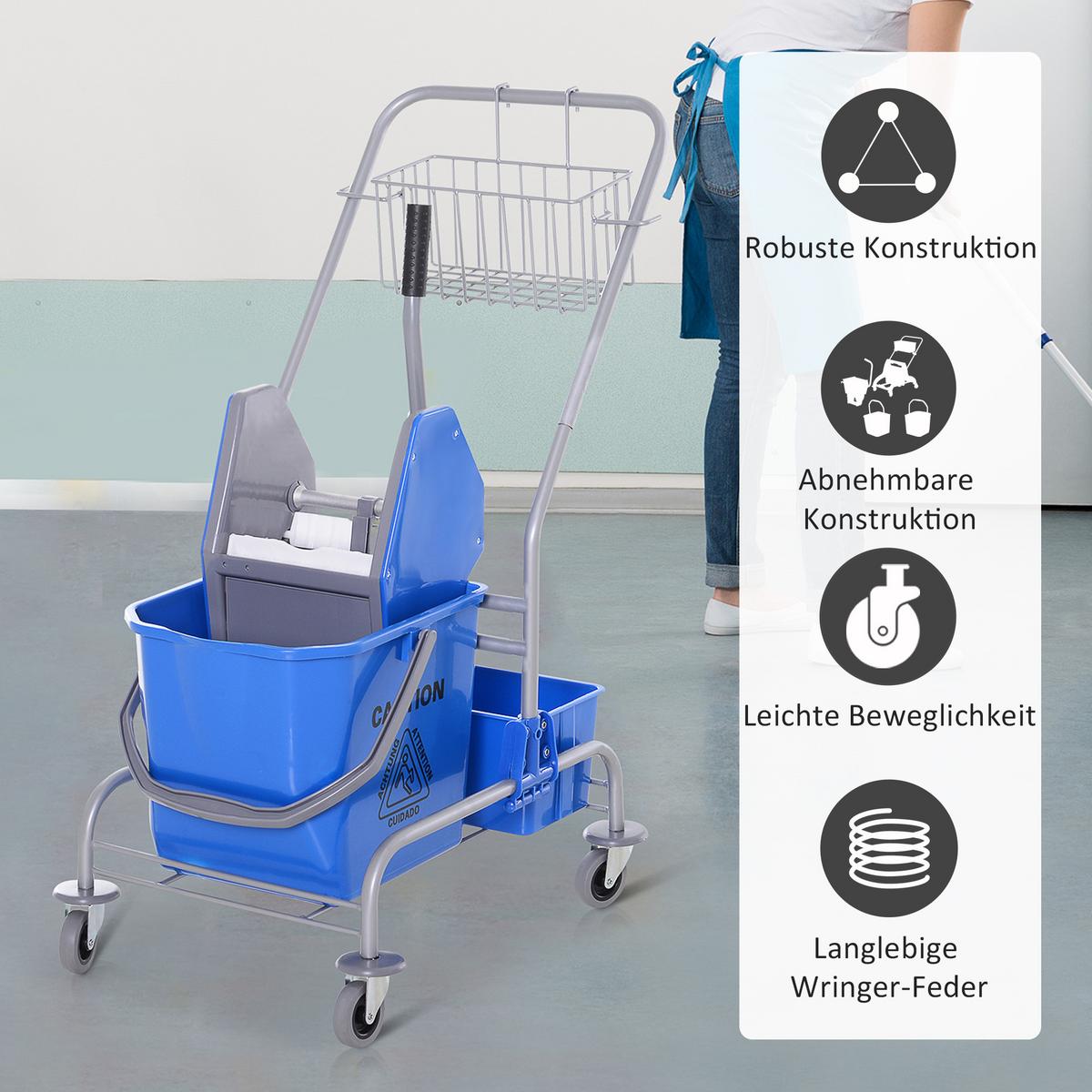 PUTZWAGEN Kunststoff Metall Blau - Blau, Kunststoff/Metall (49.5/95/72cm) - HOMCOM