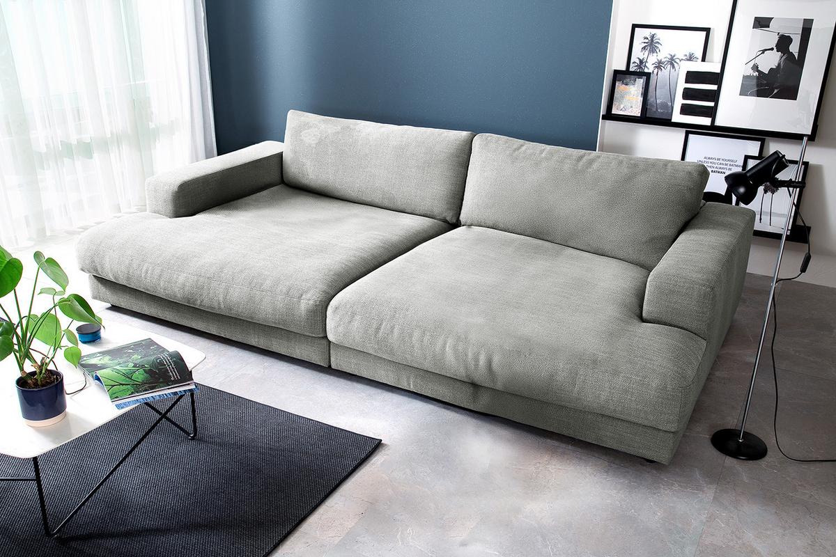 BIG SOFA MADELINE Silber Webstoff - Silberfarben/Schwarz, Kunststoff/Textil (290/85/190cm) - KAWOLA