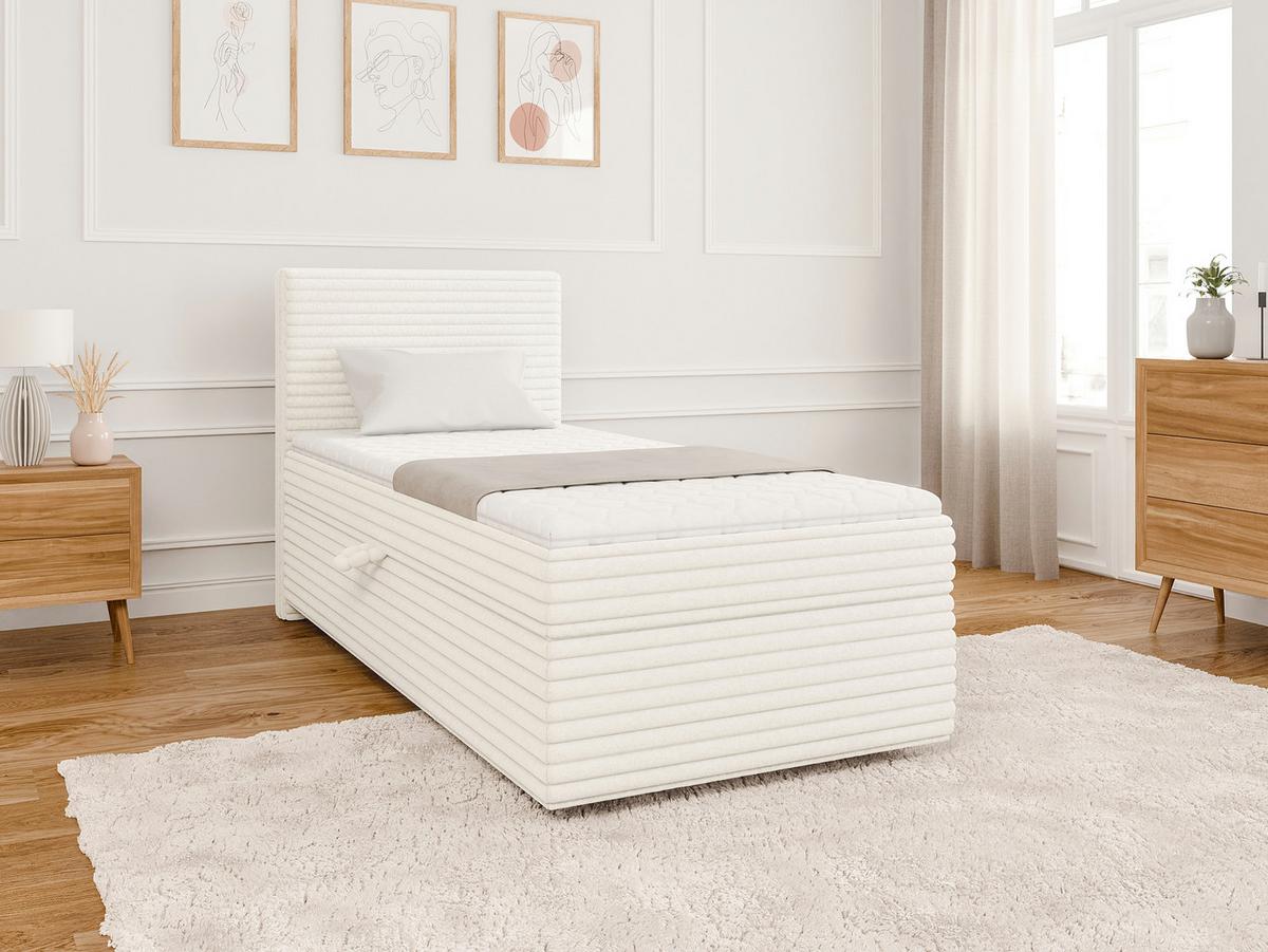 BOXBETT Roma 90/200 cm Hellbeige Plüschcord - Beige/Schwarz, Holz/Kunststoff (90/200cm) - S-Style