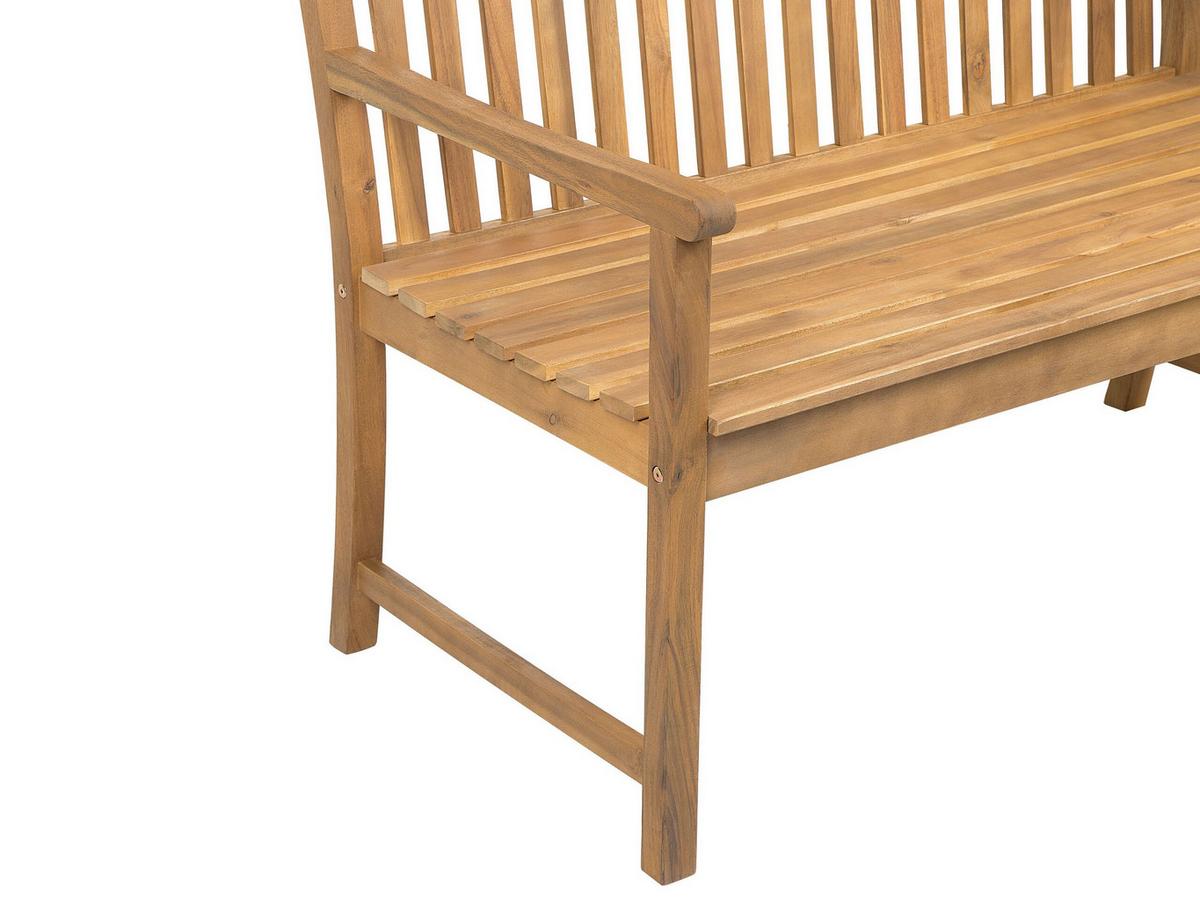GARTENBANK zertifiziertes Holz hellbraun Auflage blau gestreift 120 cm Vivara - Hellbraun/Blau, Holz (120/88/61cm) - Beliani
