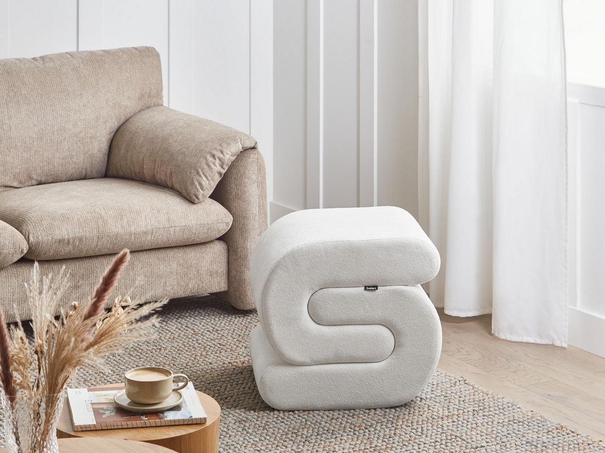 POUF Chenillegewebe Cremeweiß Arcadia - Weiß, Textil (45/48/50cm) - Beliani