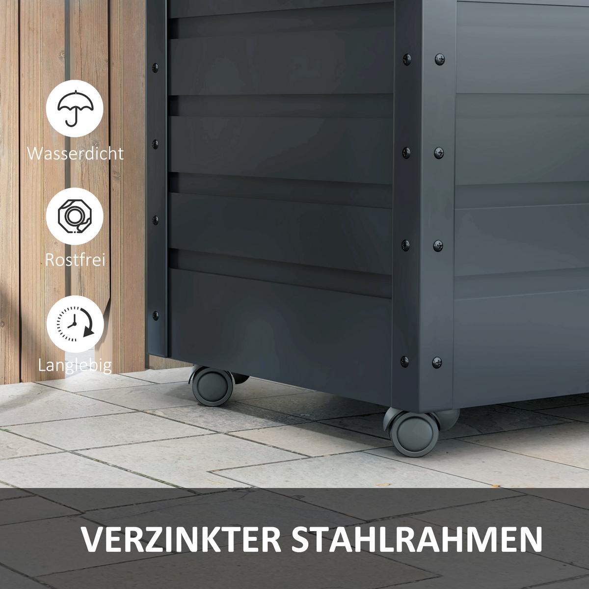 AUFBEWAHRUNGSKISTE mit Rollen mit Schloss, für Balkon, Terrasse, Stahl, Dunkelgrau - Dunkelgrau, Metall (62/65/100cm) - Outsunny