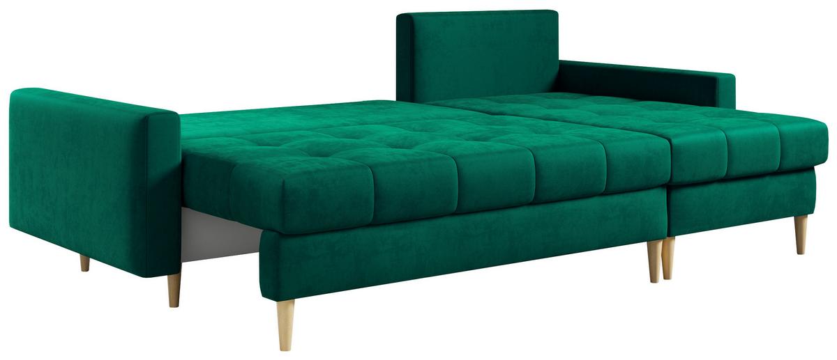ECKSOFA Astra Dunkelgrün Velvet - Dunkelgrün/Braun, Holz/Textil (220/140cm) - MKS